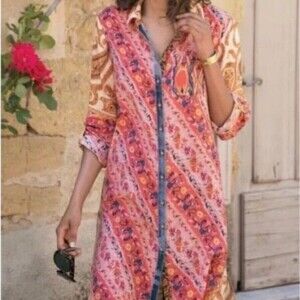 Soft Surrounding Brynn Tunic Blouse Womens Size S Silk Boho Indie Velvet Trim